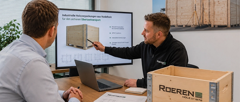 Individuelle Verpackungsberatung für Holzverpackungen: passgenaue Lösungen für sicheren Transport und zuverlässigen Produktschutz.